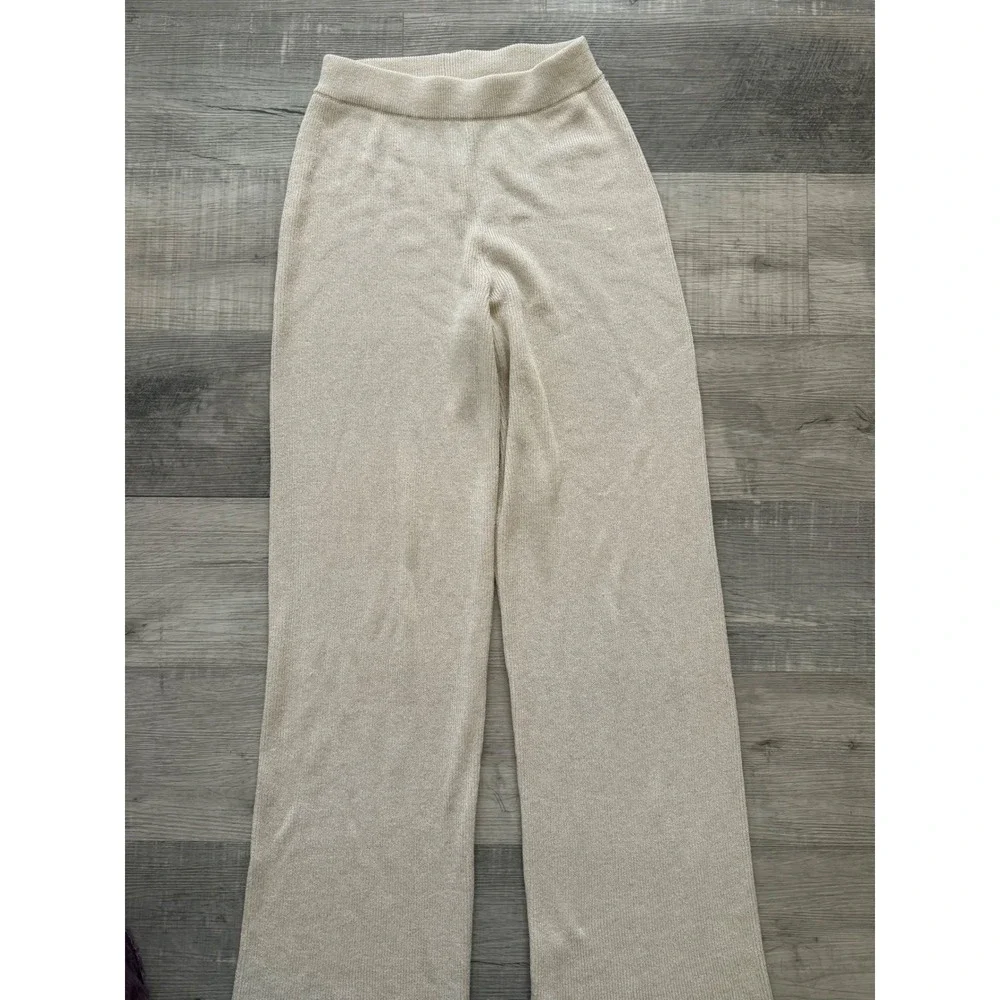 Nanushka High-Waisted Knit‎ Wide-Leg Trousers in Cream/Oatmeal - Size S